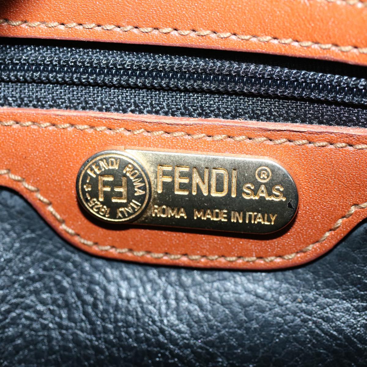 FENDI Zucca Canvas Hand Bag Black Brown Auth 53345