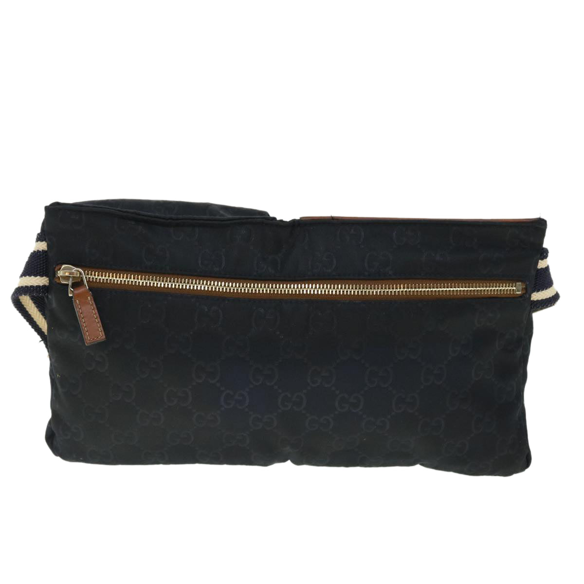 GUCCI GG Canvas Sherry Line Waist bag Navy White 28566 Auth 53375