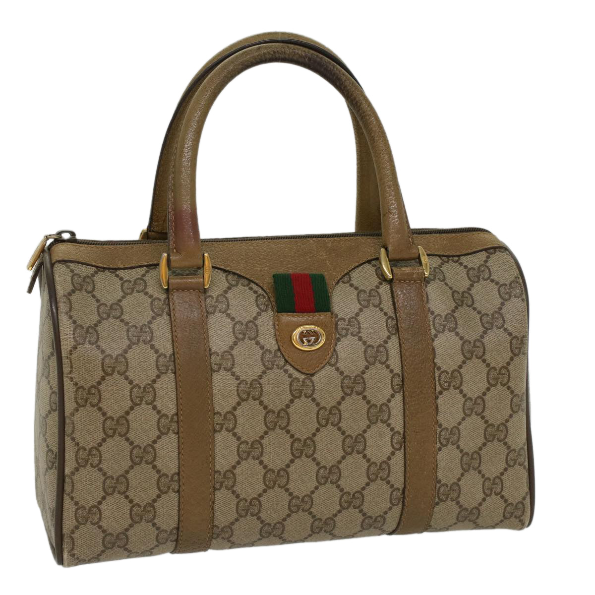 GUCCI GG Canvas Web Sherry Line Boston Bag Beige Red Green Auth 53399