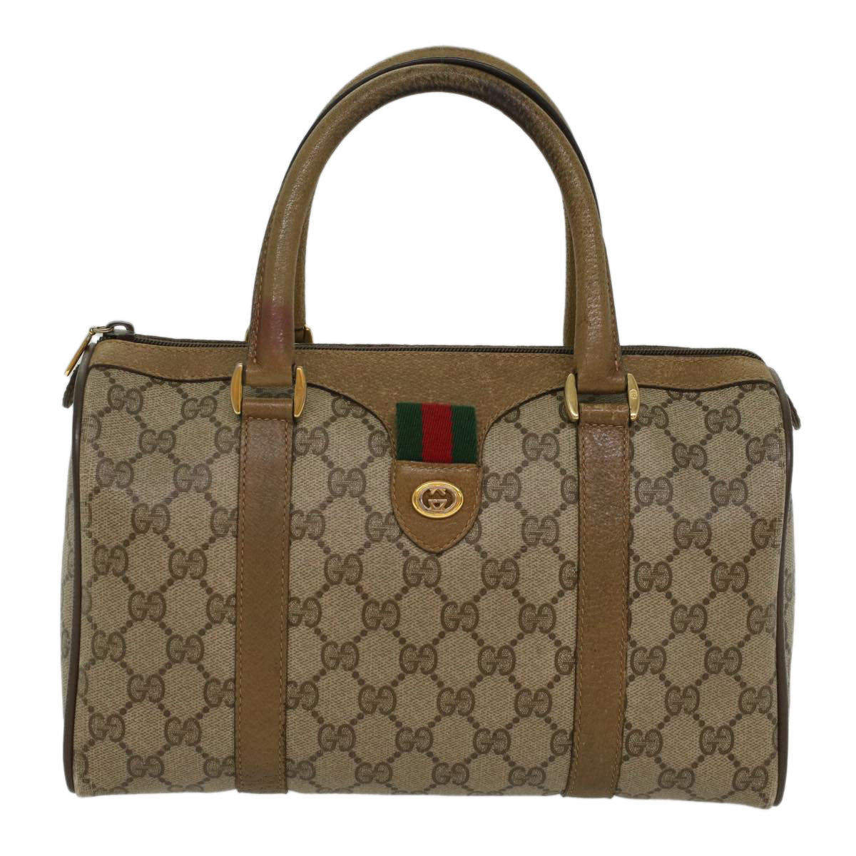 GUCCI GG Canvas Web Sherry Line Boston Bag Beige Red Green Auth 53399