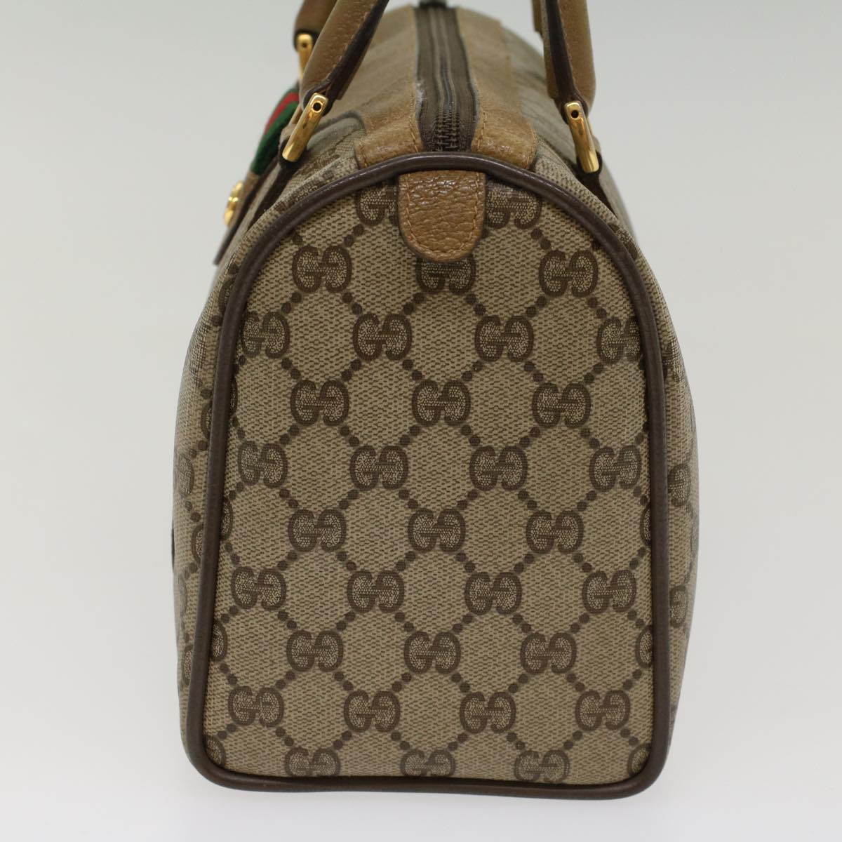 GUCCI GG Canvas Web Sherry Line Boston Bag Beige Red Green Auth 53399