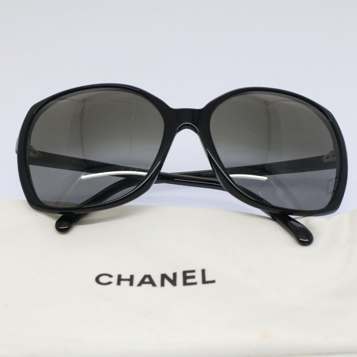 CHANEL Sunglasses Plastic Black CC Auth 53402