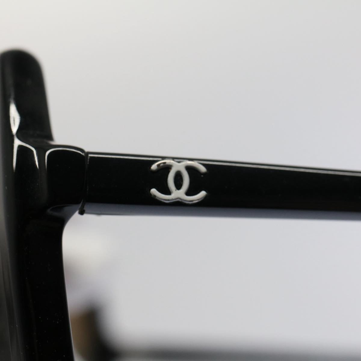 CHANEL Sunglasses Plastic Black CC Auth 53402