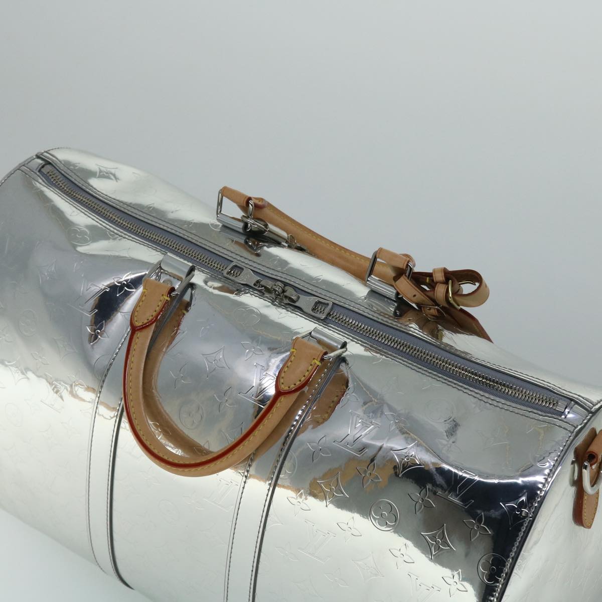 LOUIS VUITTON Monogram Keepall Bandouliere 50 Bag Silver M45886 LV Auth 53414S