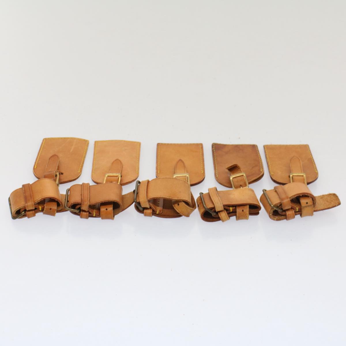 LOUIS VUITTON Powanie Name Tag Leather 10set Beige LV Auth 53416