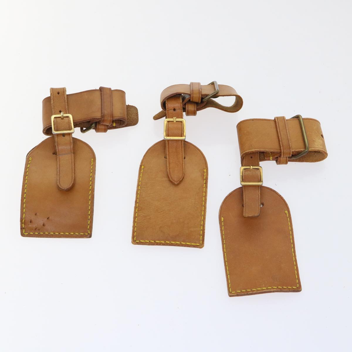 LOUIS VUITTON Powanie Name Tag Leather 10set Beige LV Auth 53418