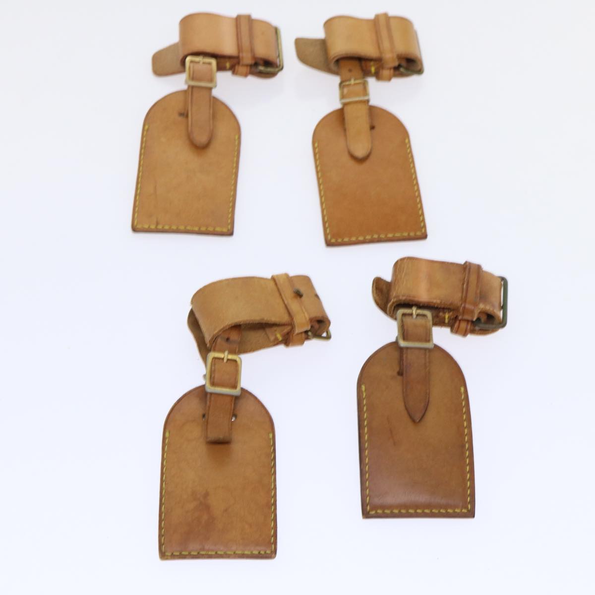 LOUIS VUITTON Powanie Name Tag Leather 10set Beige LV Auth 53418