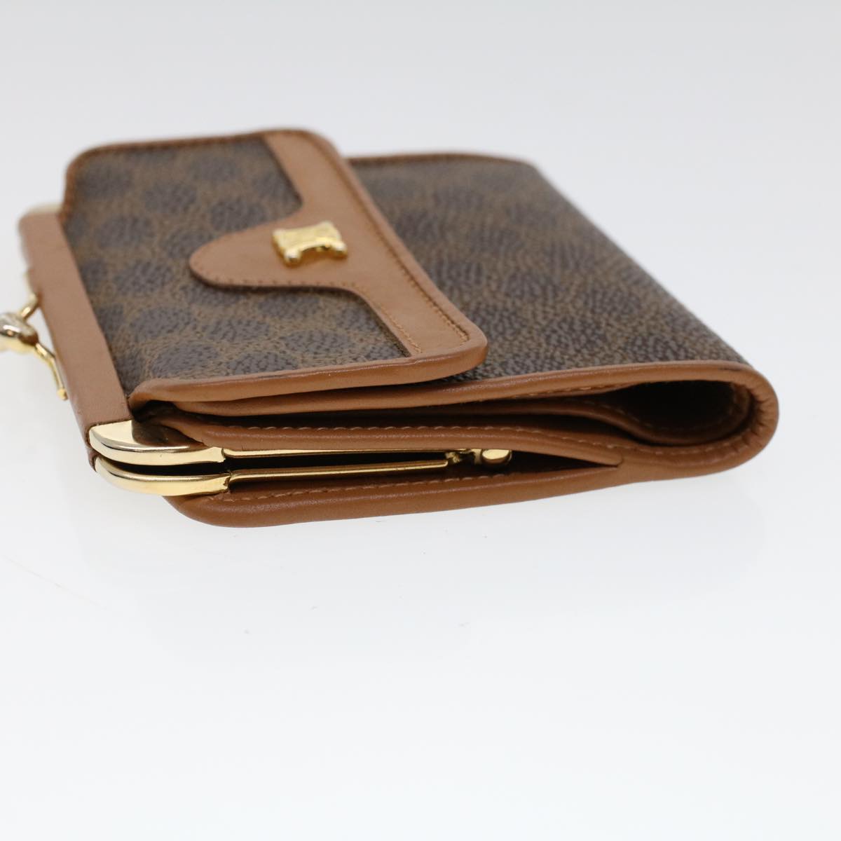 CELINE Macadam Canvas Gamaguchi Wallet PVC Leather Brown Auth 53477