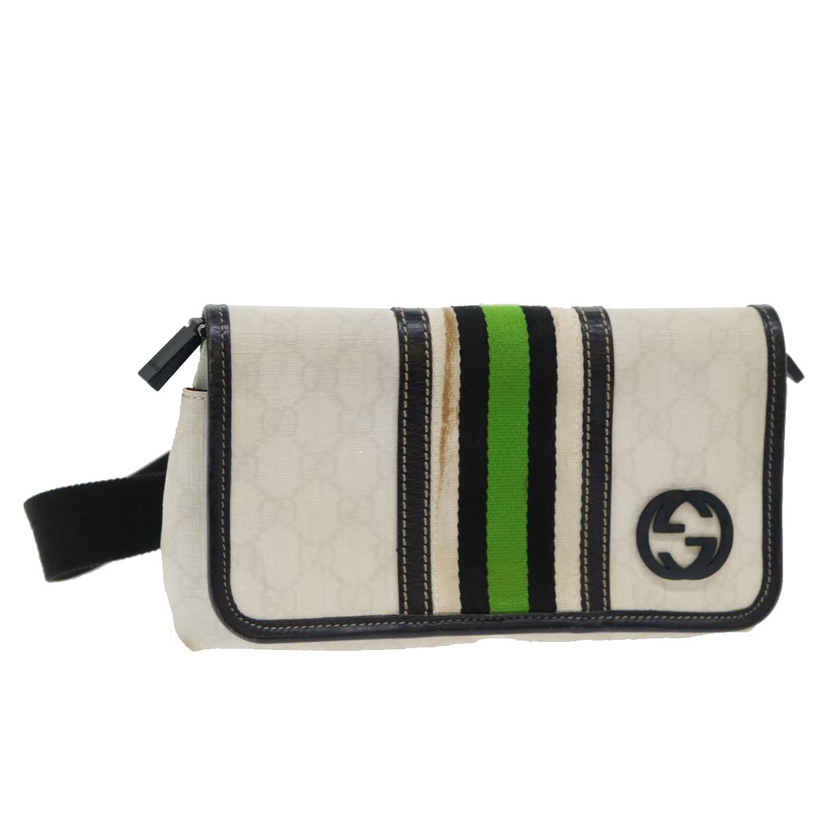 GUCCI GG Supreme Sherry Line Shoulder Bag White Green black 181064 Auth 53644