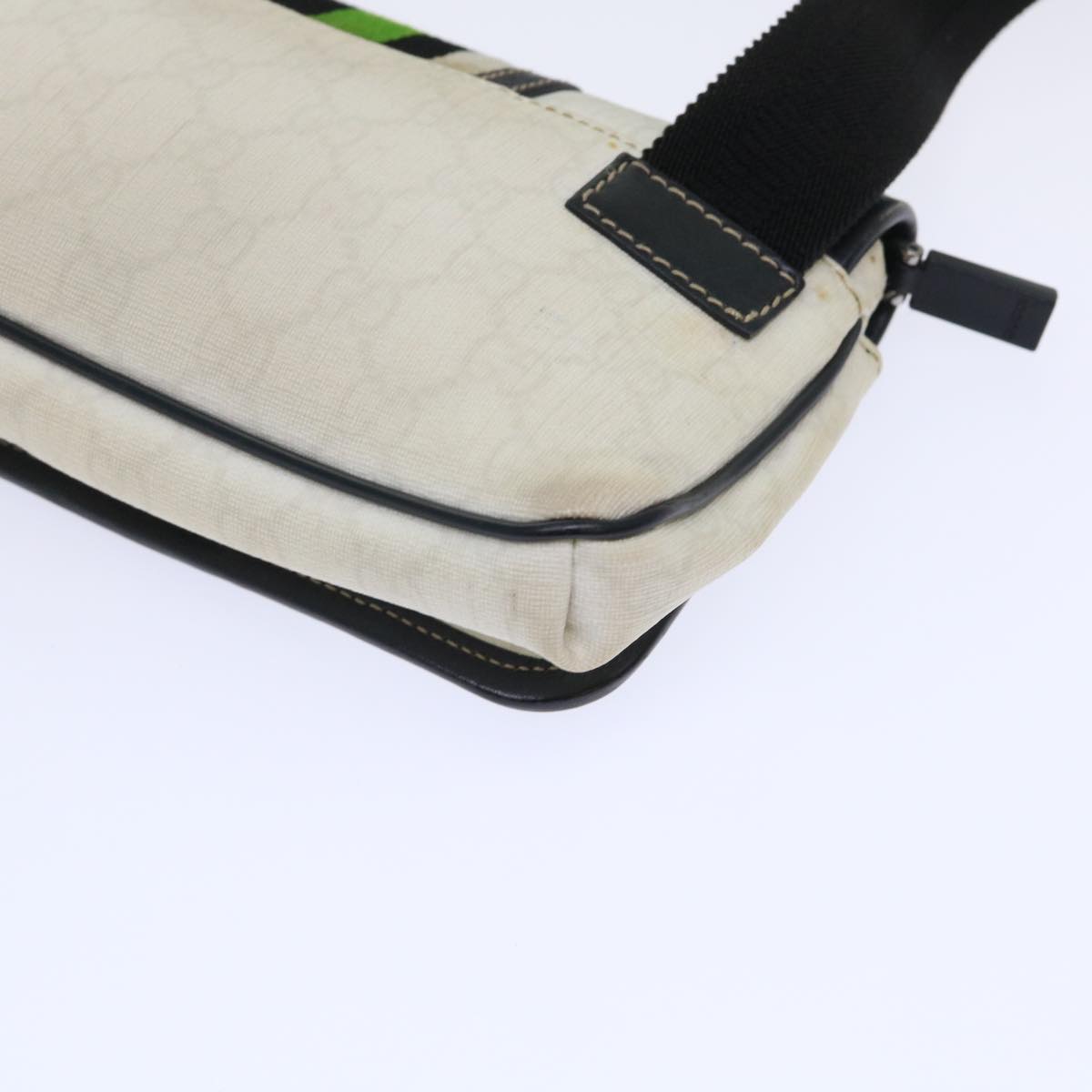 GUCCI GG Supreme Sherry Line Shoulder Bag White Green black 181064 Auth 53644