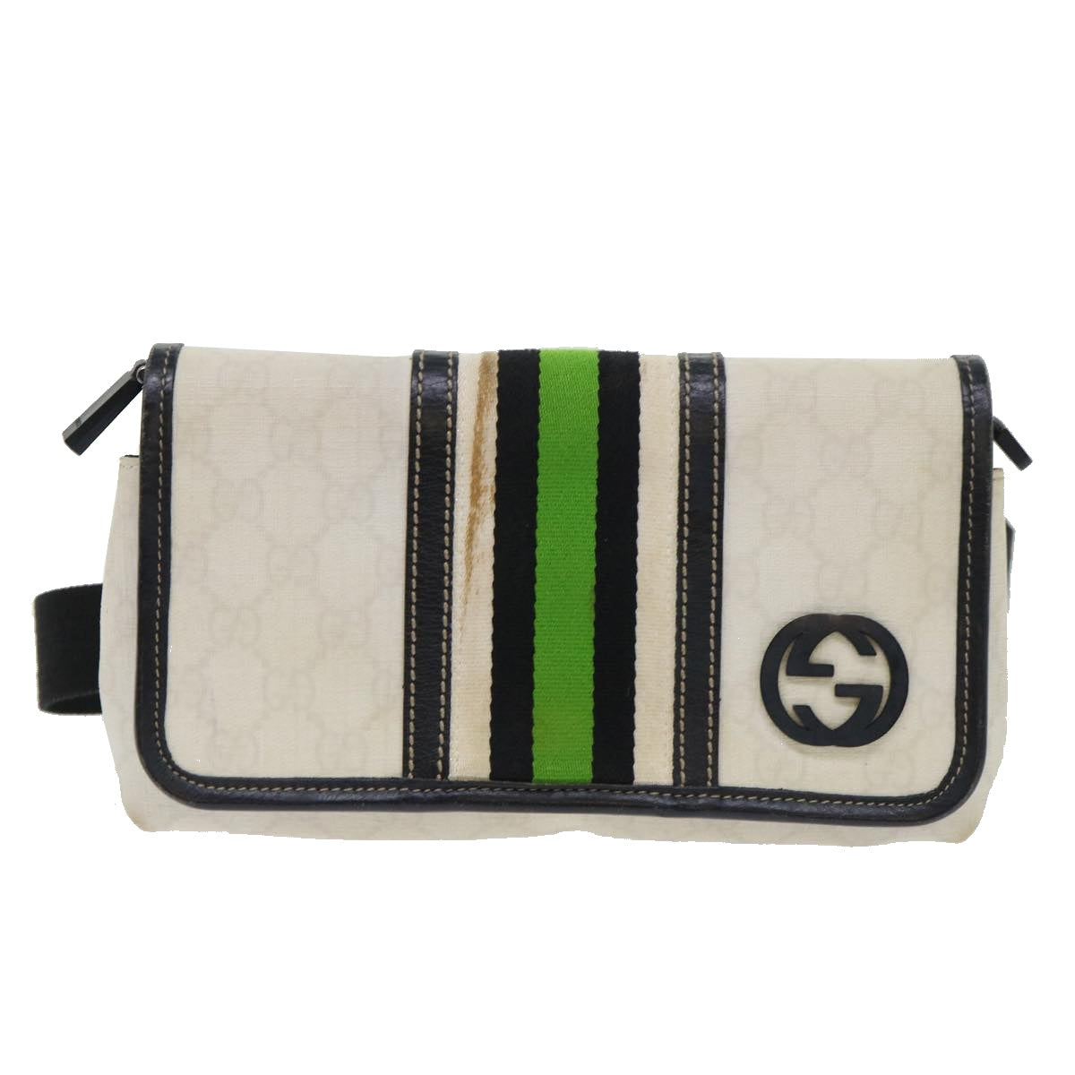 GUCCI GG Supreme Sherry Line Shoulder Bag White Green black 181064 Auth 53644