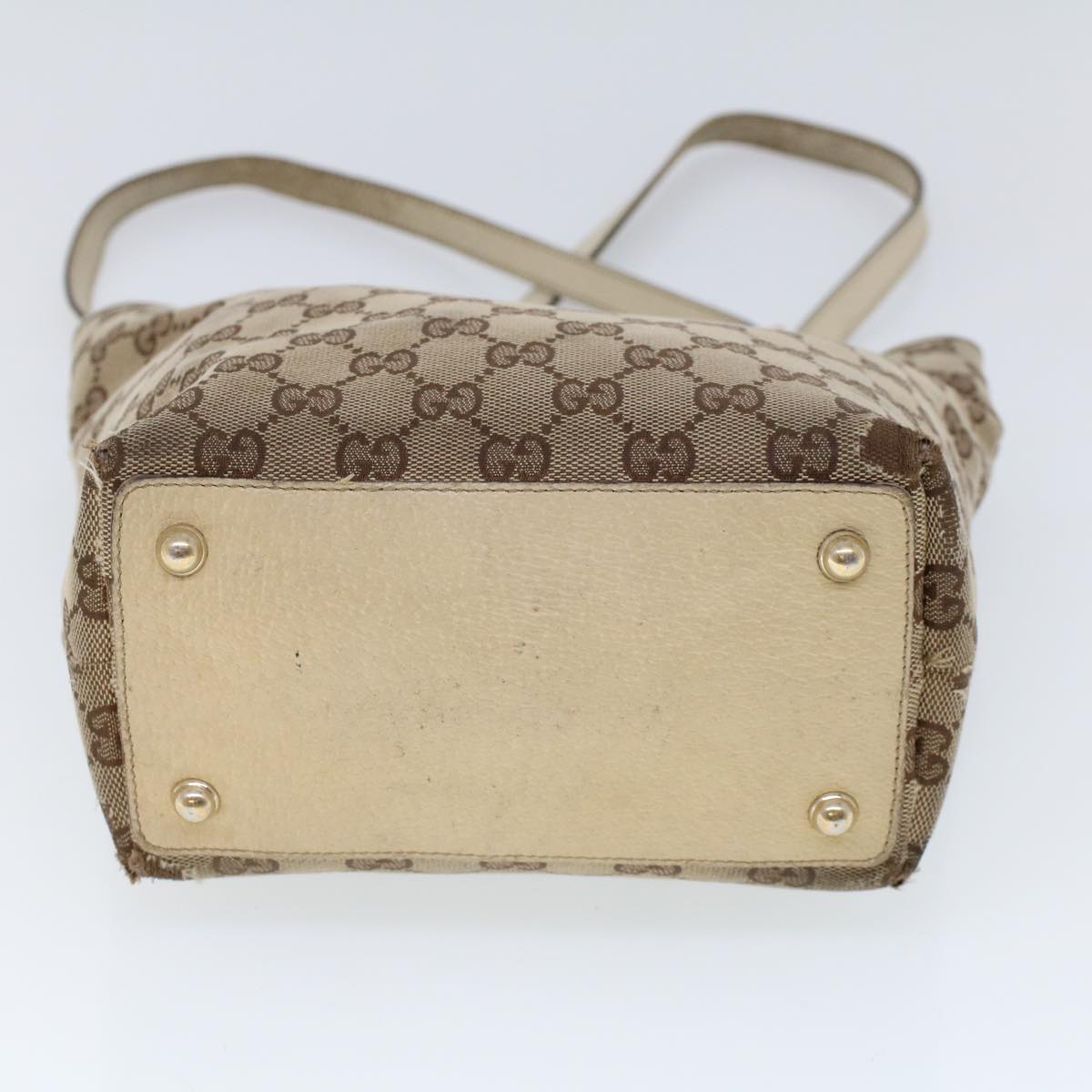 GUCCI GG Canvas Hand Bag Canvas Leather Beige White Auth 53654