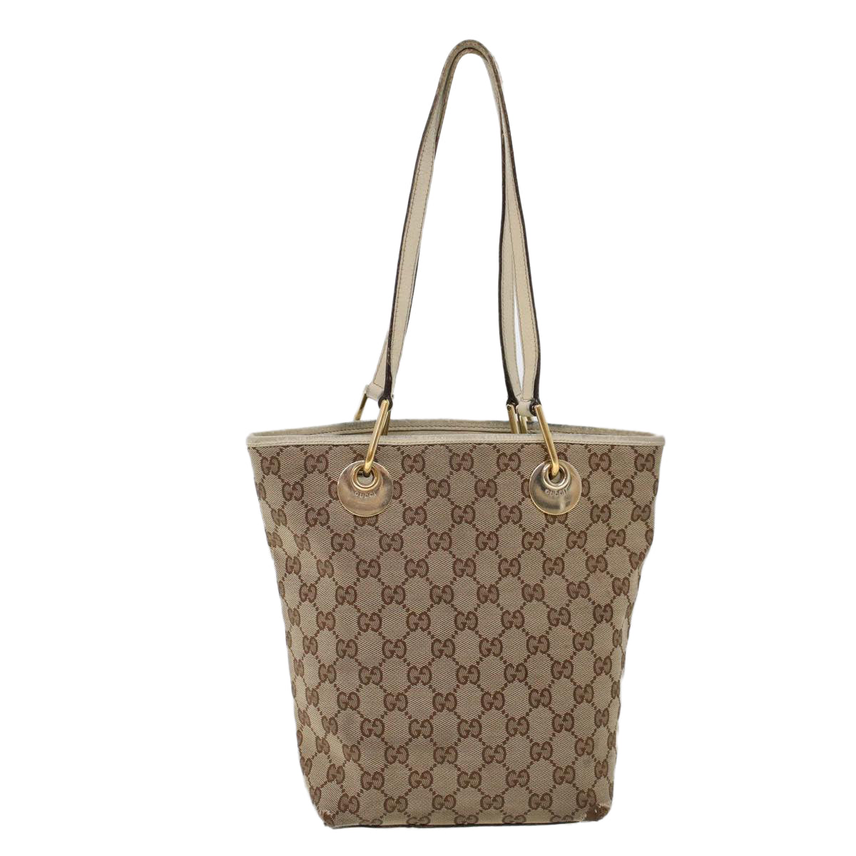 GUCCI GG Canvas Hand Bag Canvas Leather Beige White Auth 53654