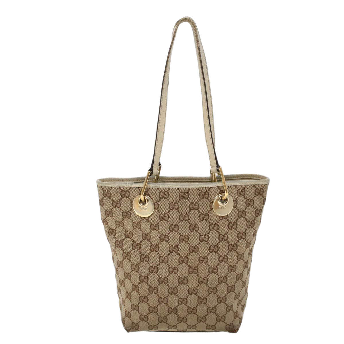 GUCCI GG Canvas Hand Bag Canvas Leather Beige White Auth 53654