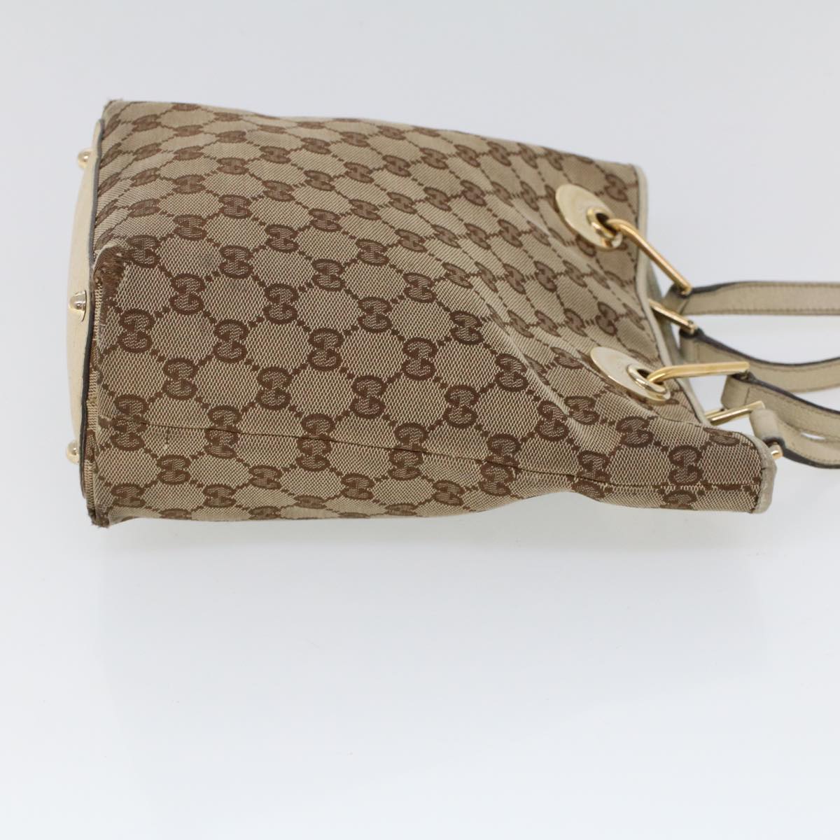 GUCCI GG Canvas Hand Bag Canvas Leather Beige White Auth 53654