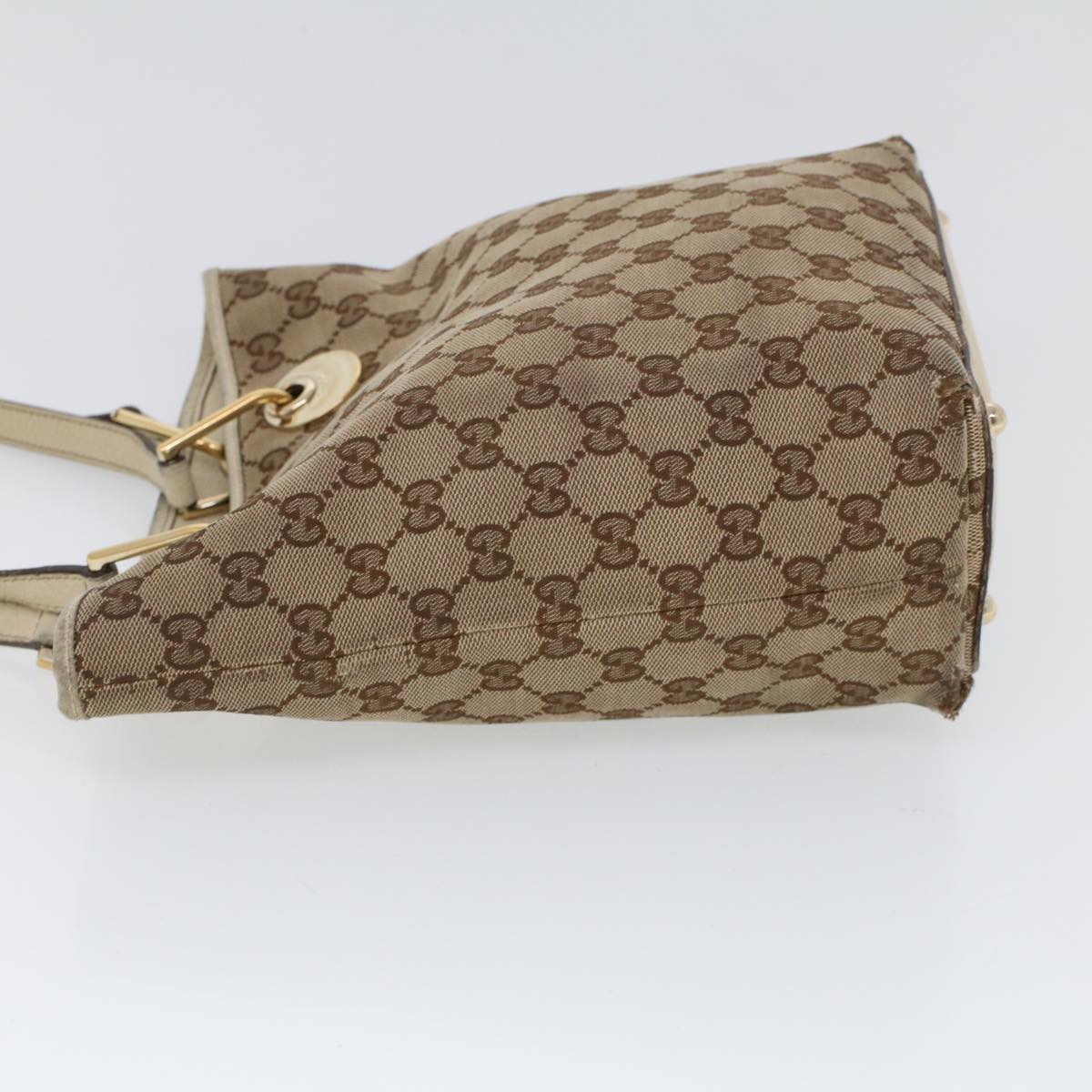 GUCCI GG Canvas Hand Bag Canvas Leather Beige White Auth 53654