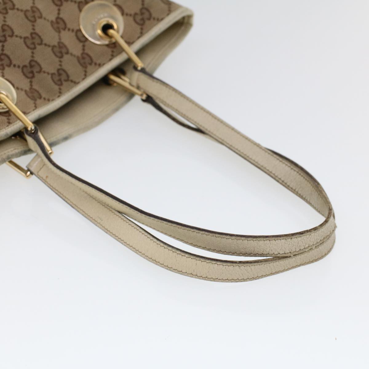 GUCCI GG Canvas Hand Bag Canvas Leather Beige White Auth 53654