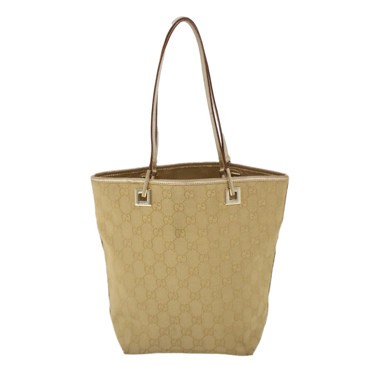 GUCCI GG Canvas Hand Bag Canvas Leather Gold Auth 53657