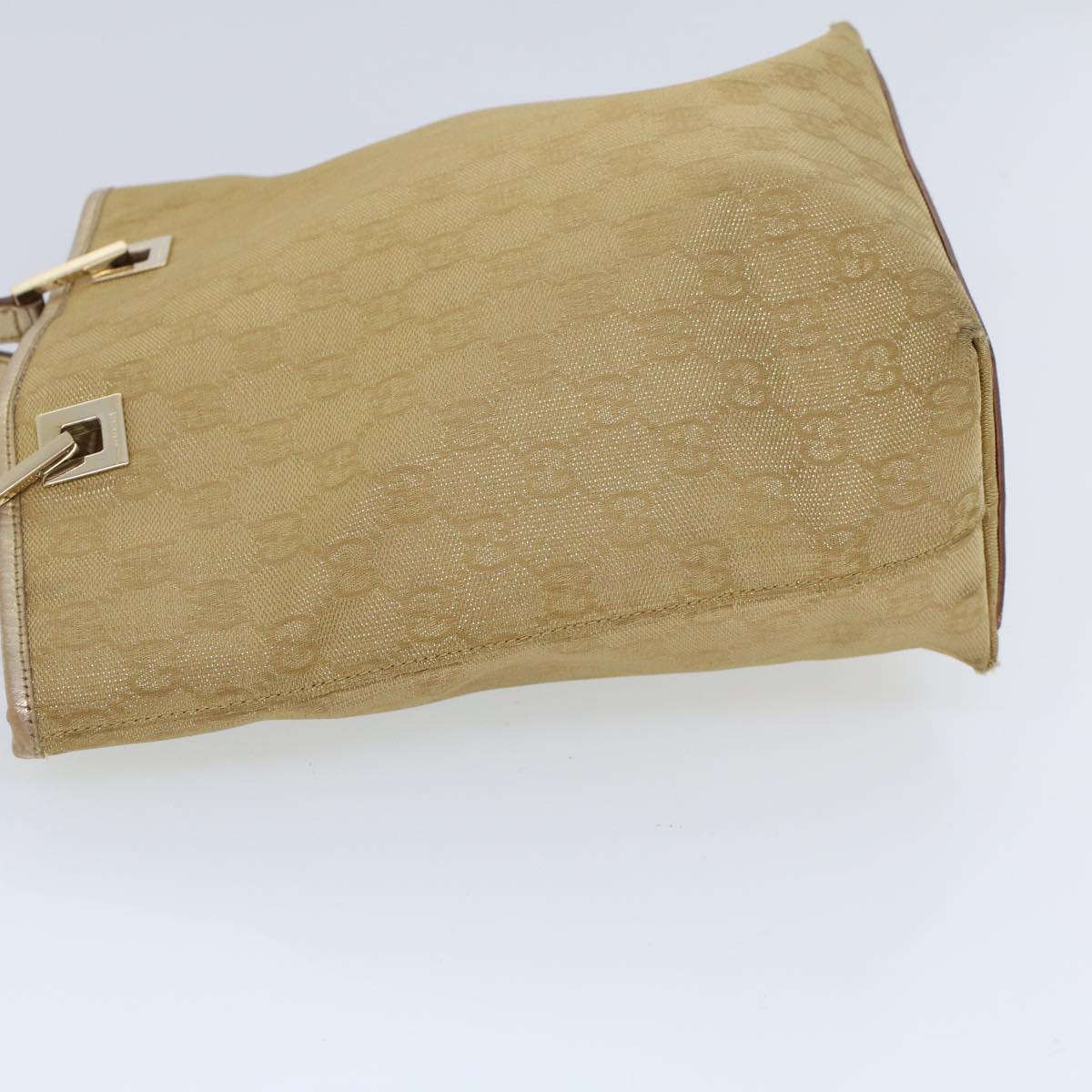 GUCCI GG Canvas Hand Bag Canvas Leather Gold Auth 53657