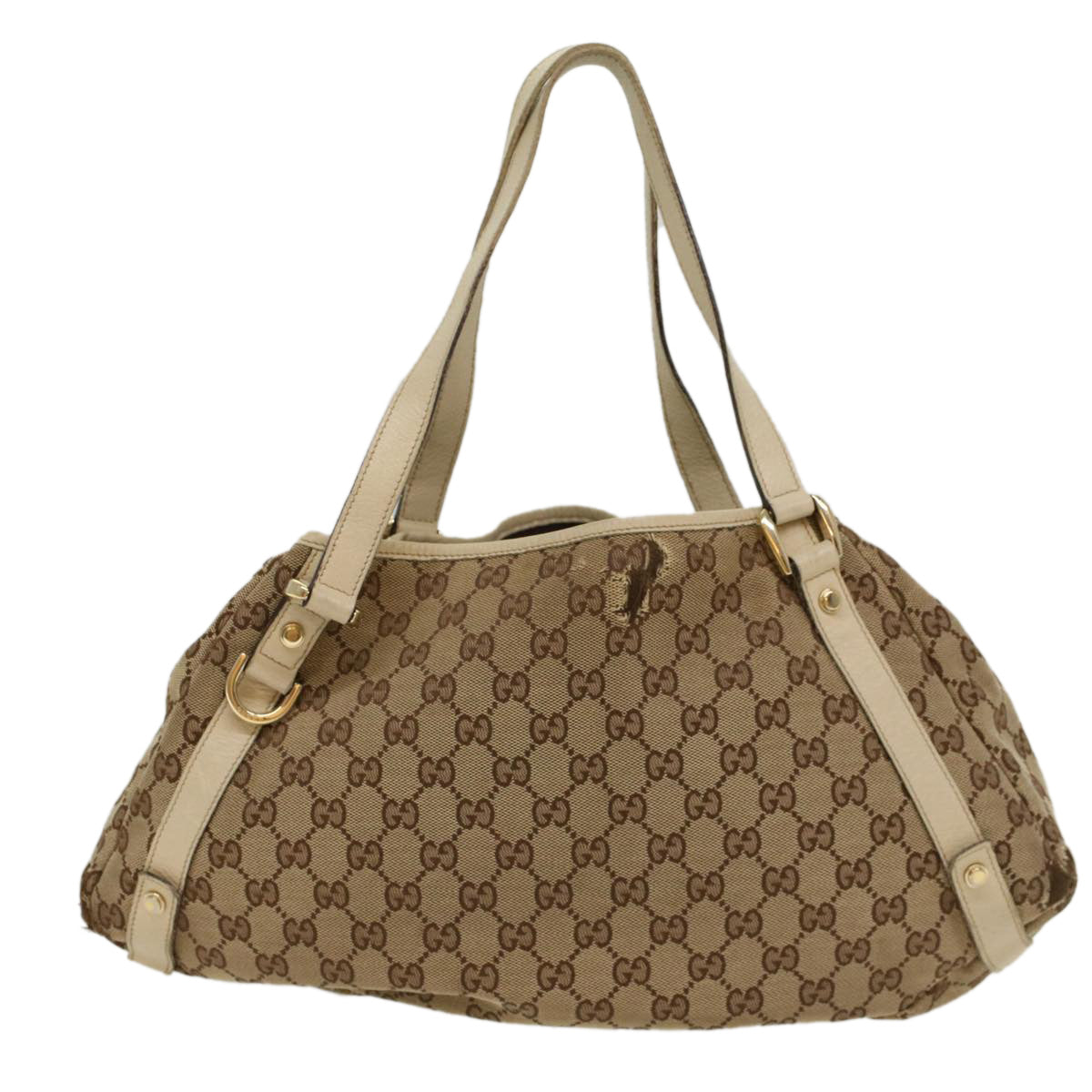 GUCCI GG Canvas Tote Bag Beige White Auth 53667