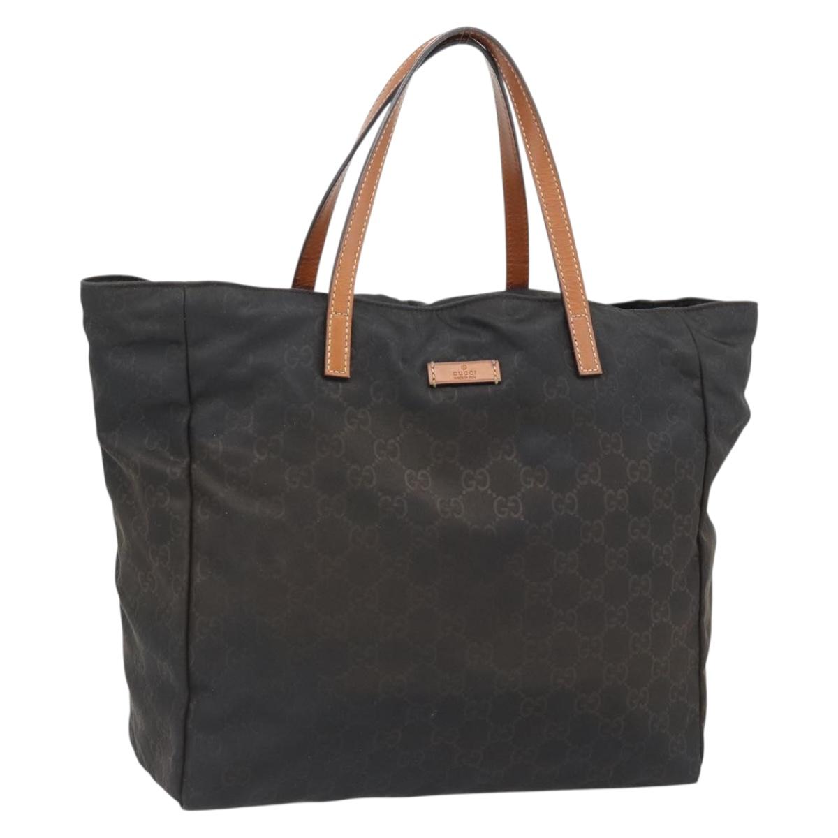 GUCCI GG Canvas Tote Bag Nylon Brown Auth 53670