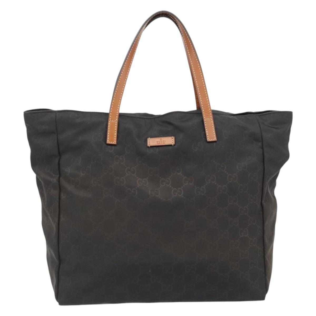 GUCCI GG Canvas Tote Bag Nylon Brown Auth 53670