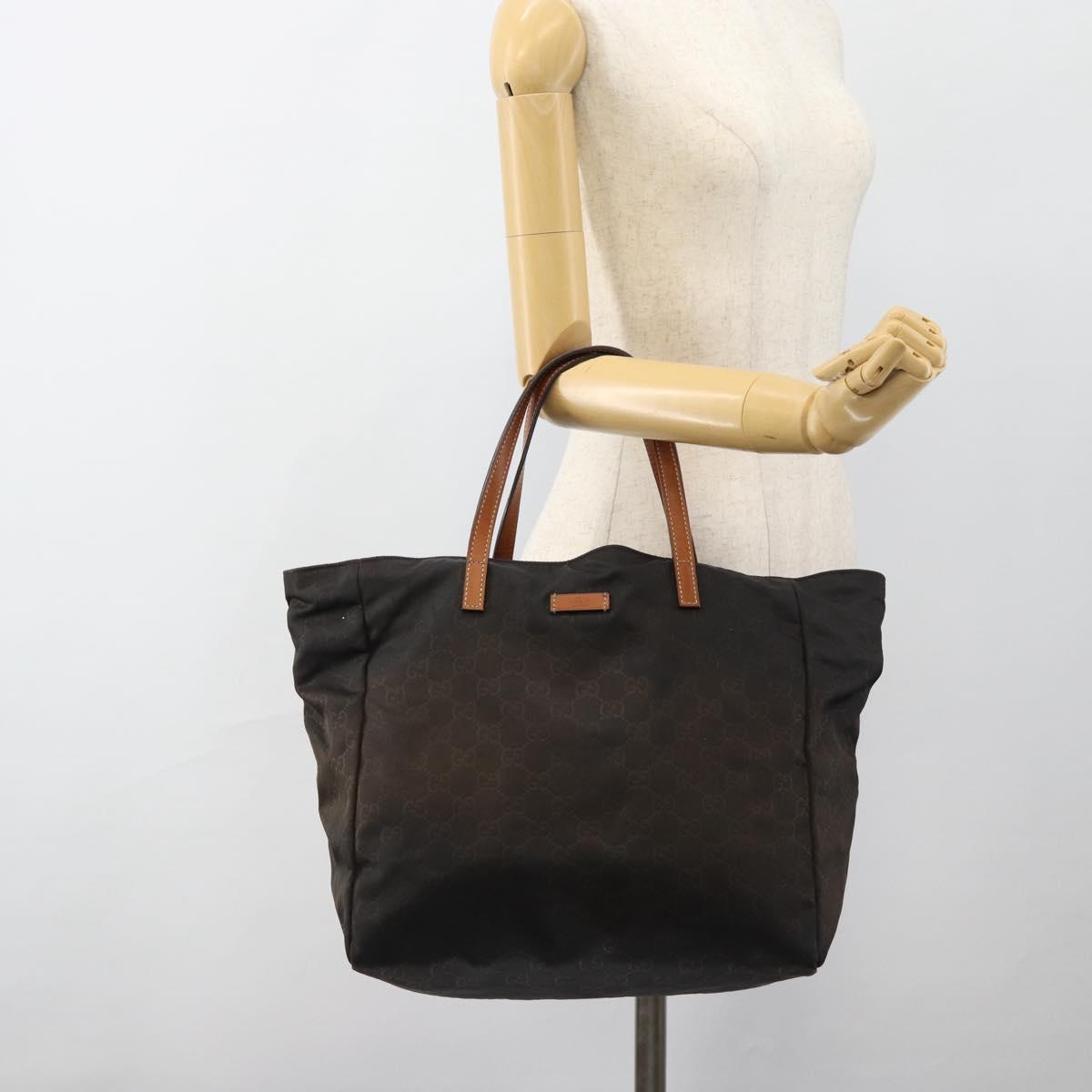 GUCCI GG Canvas Tote Bag Nylon Brown Auth 53670