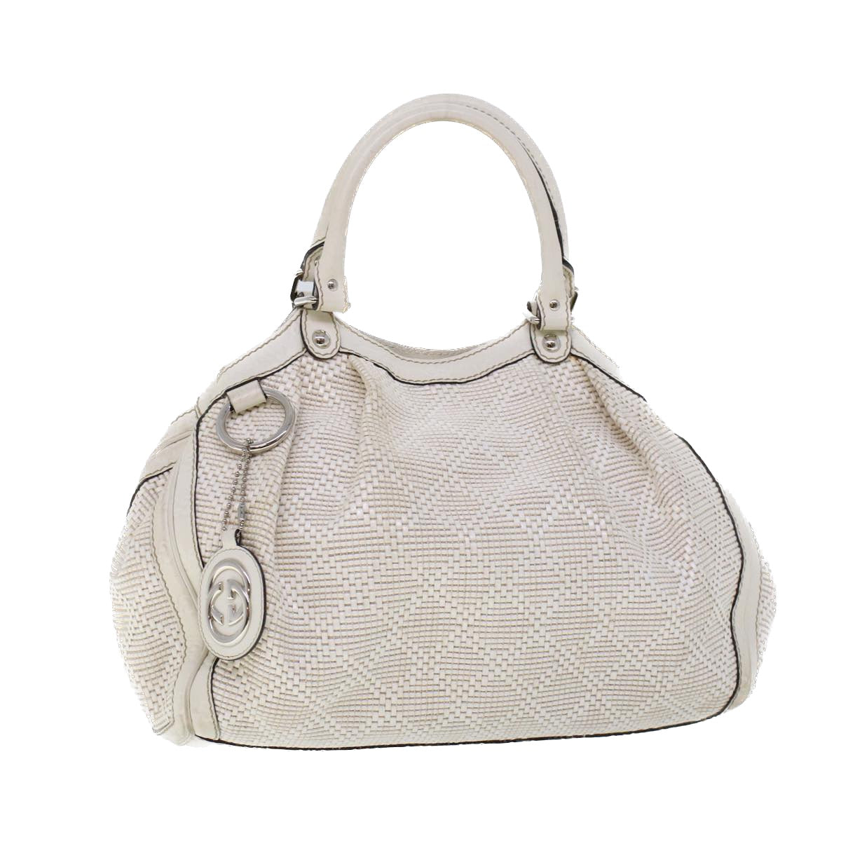 GUCCI Hand Bag Straw Leather White 211944 Auth 53671