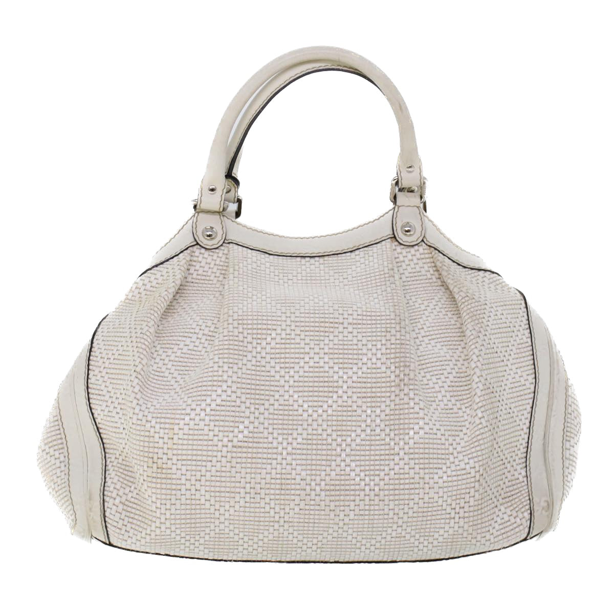 GUCCI Hand Bag Straw Leather White 211944 Auth 53671