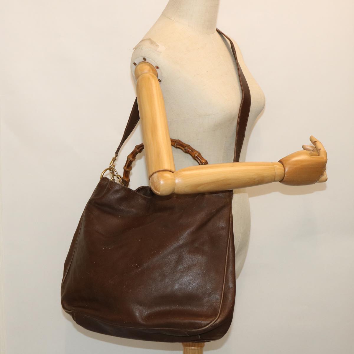 GUCCI Bamboo Hand Bag Leather 2way Brown Auth 53688