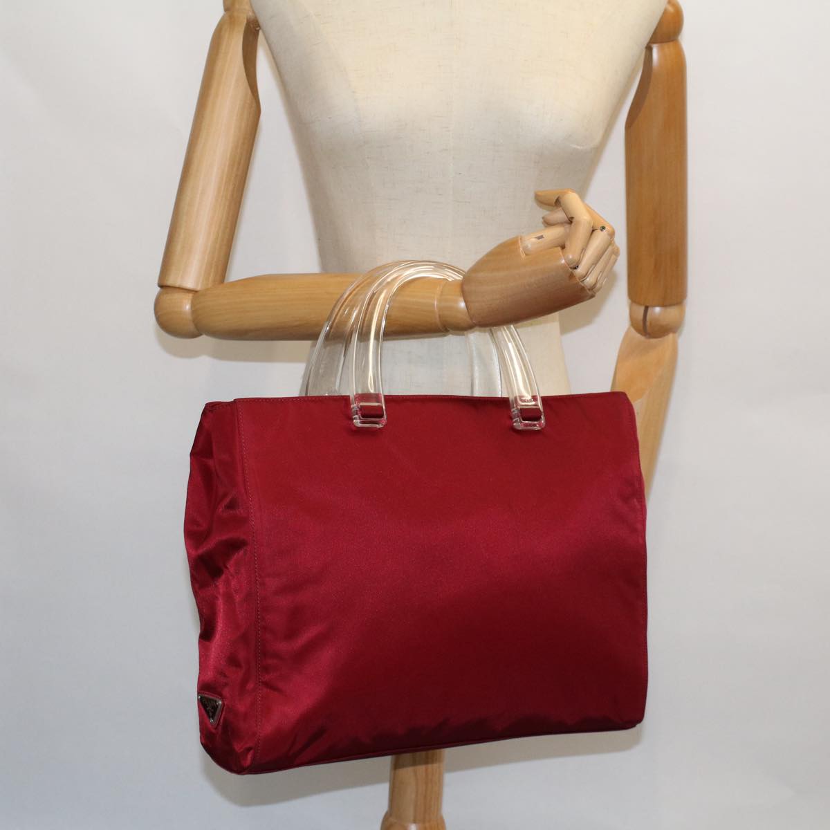 PRADA Hand Bag Nylon Red Auth 53695