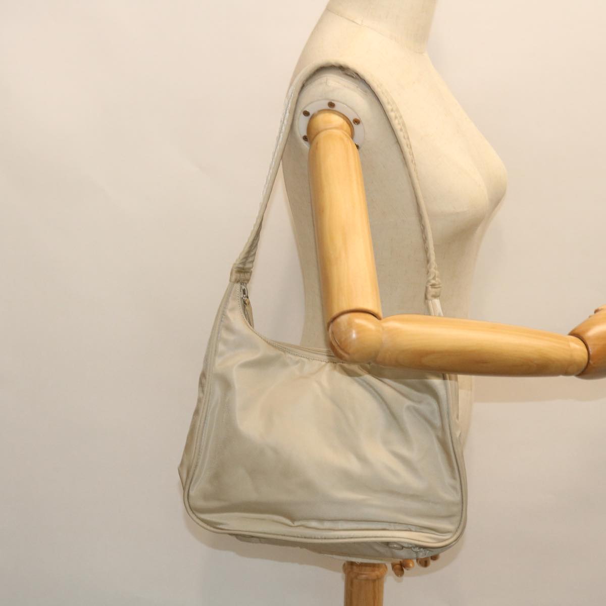 PRADA Shoulder Bag Nylon Beige Auth 53697