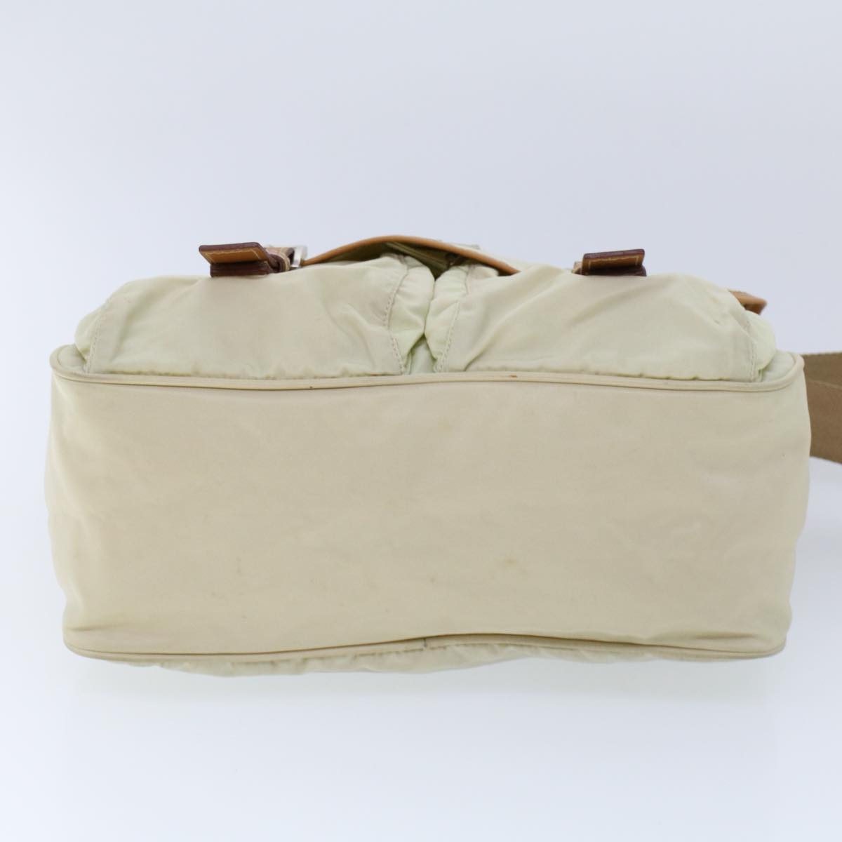 PRADA Shoulder Bag Nylon Leather Cream Auth 53700