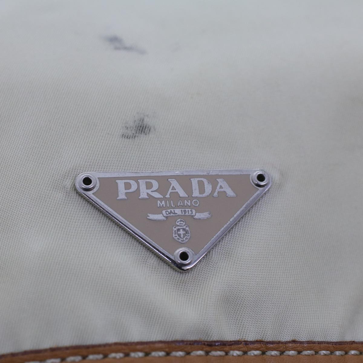 PRADA Shoulder Bag Nylon Leather Cream Auth 53700