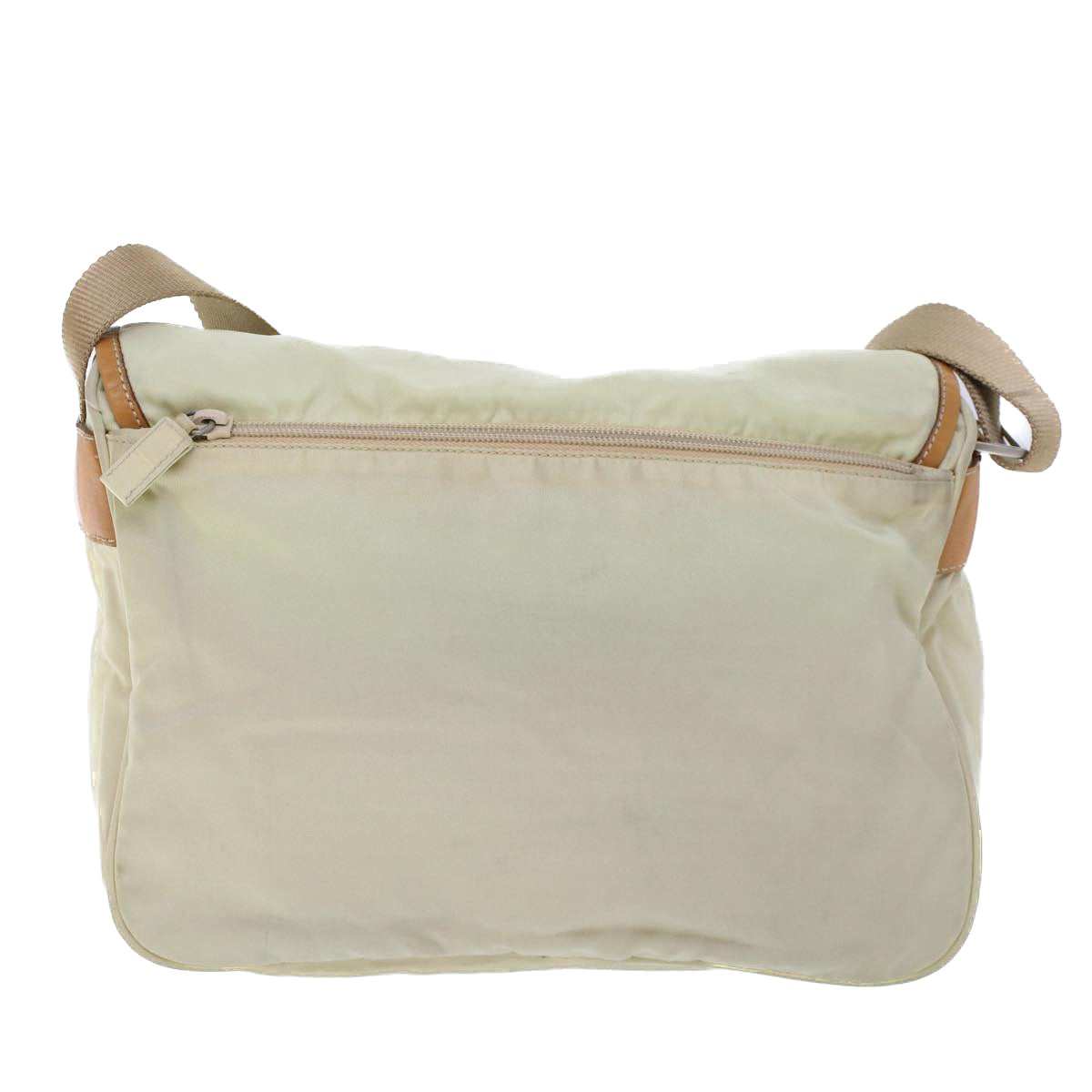 PRADA Shoulder Bag Nylon Leather Cream Auth 53700