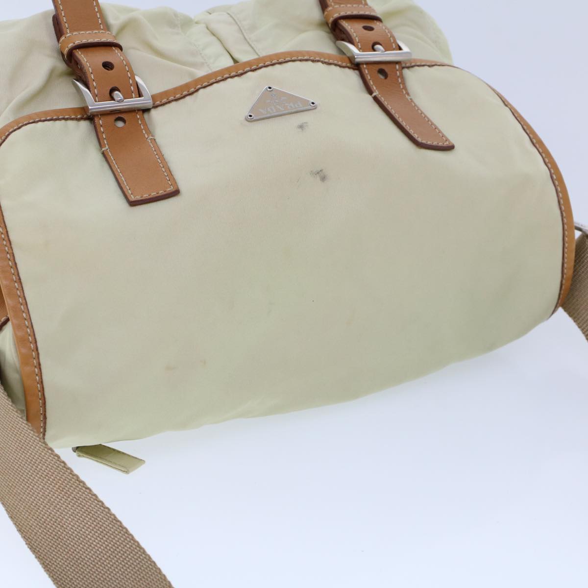 PRADA Shoulder Bag Nylon Leather Cream Auth 53700