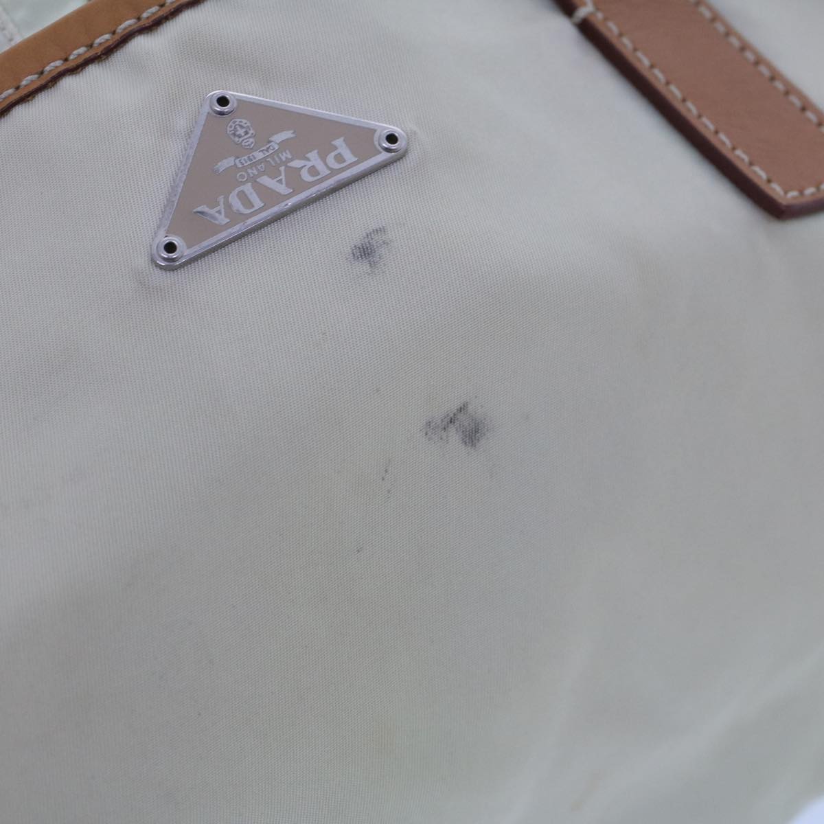 PRADA Shoulder Bag Nylon Leather Cream Auth 53700