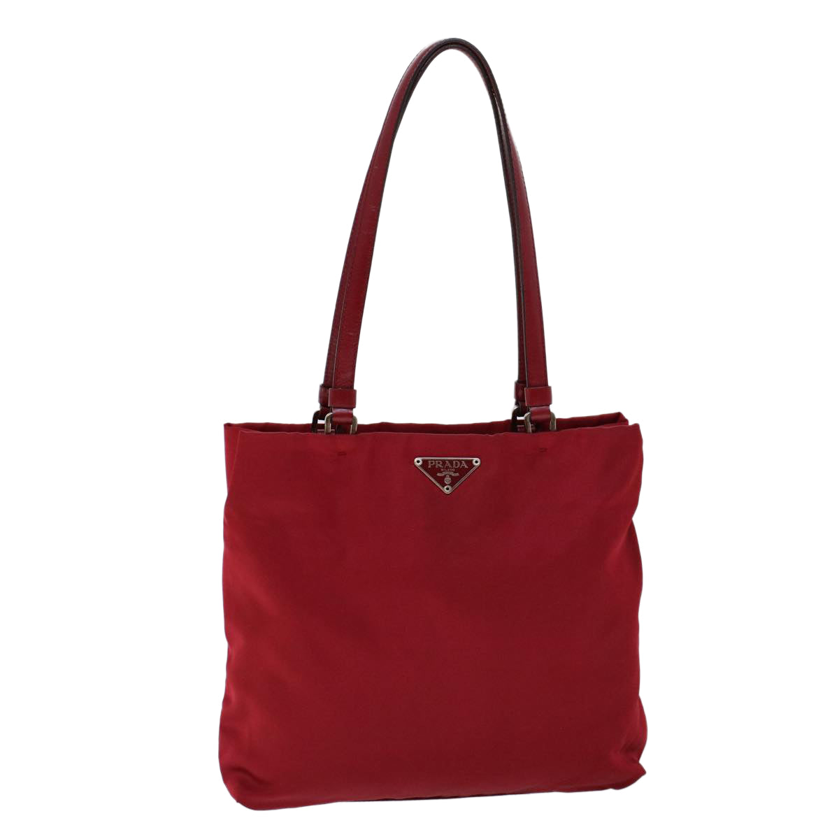 PRADA Tote Bag Nylon Leather Red Auth 53709