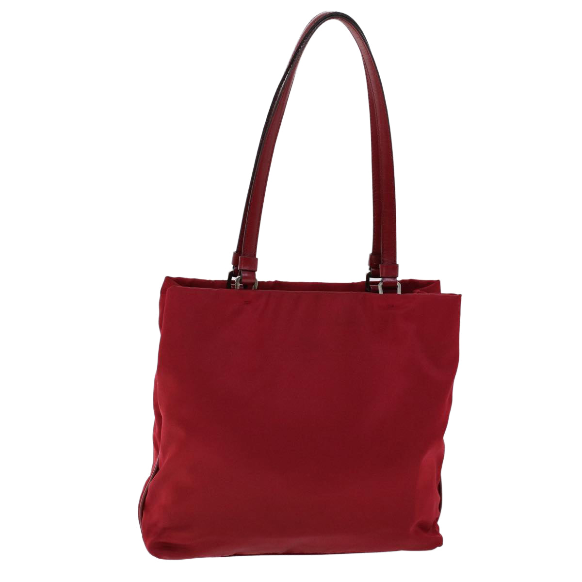 PRADA Tote Bag Nylon Leather Red Auth 53709