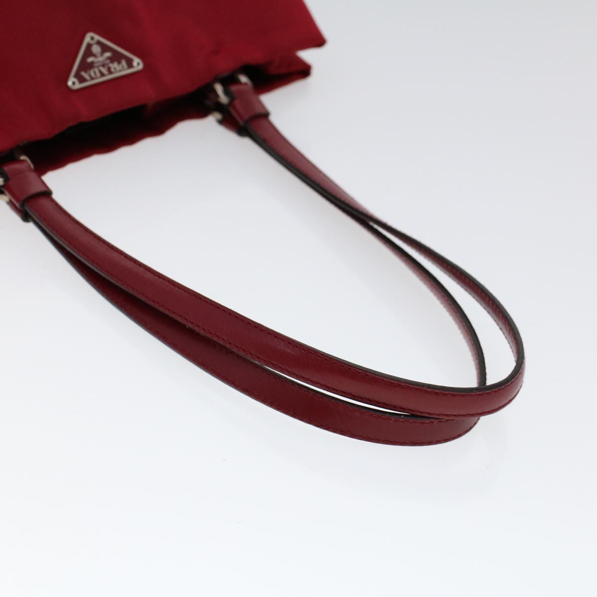 PRADA Tote Bag Nylon Leather Red Auth 53709