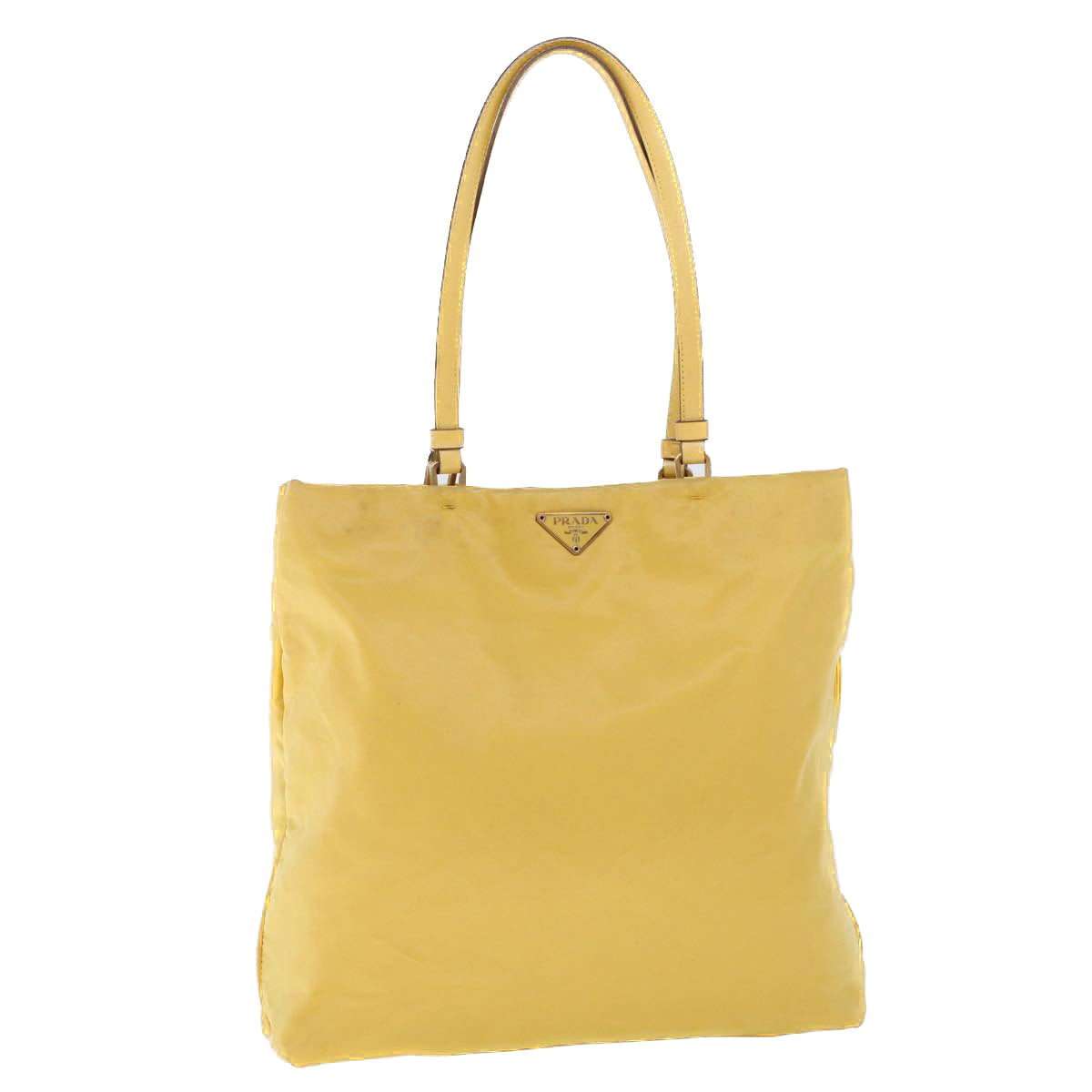 PRADA Tote Bag Nylon Leather Yellow Auth 53710