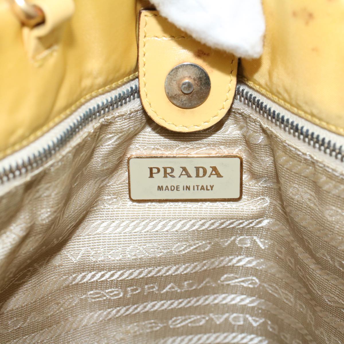 PRADA Tote Bag Nylon Leather Yellow Auth 53710