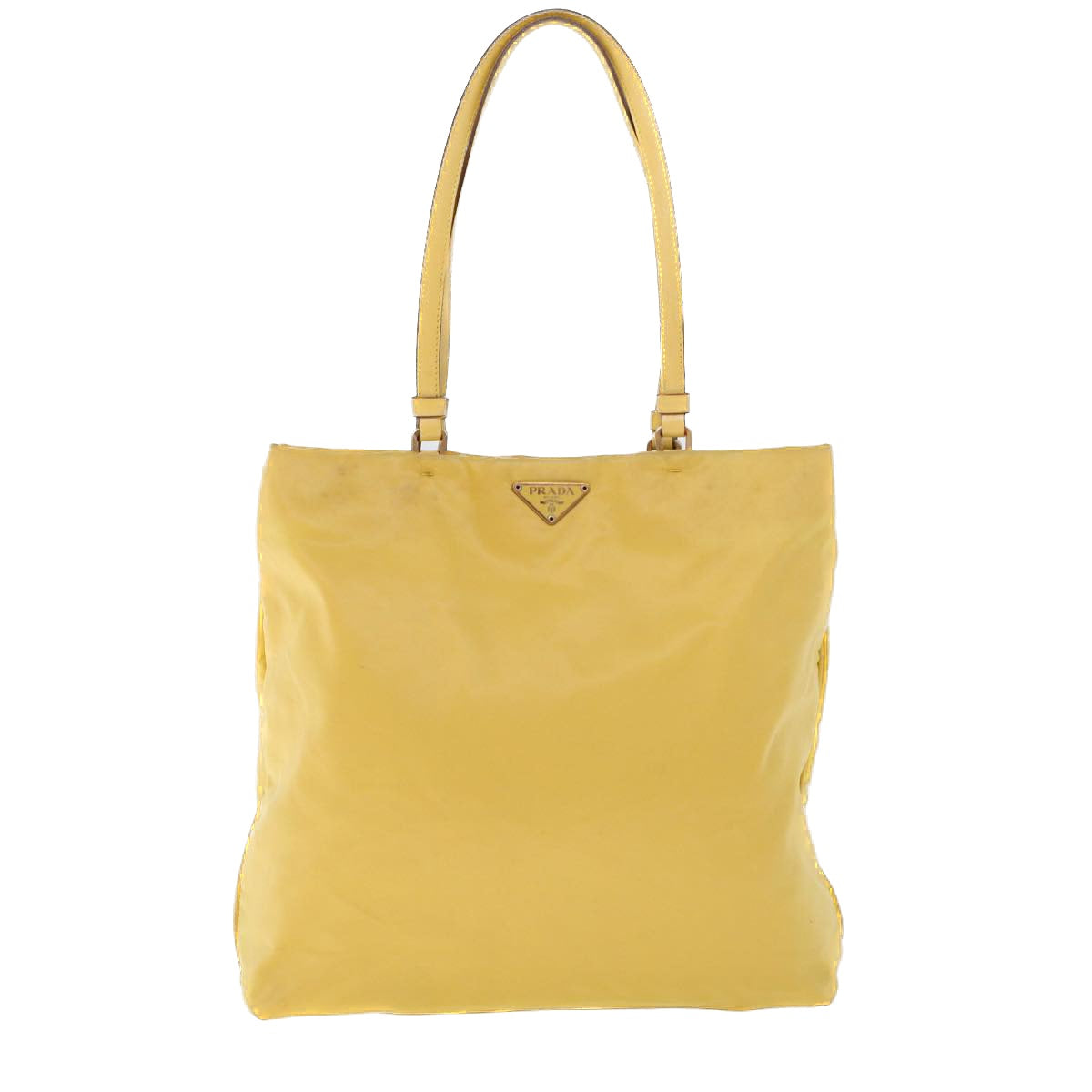 PRADA Tote Bag Nylon Leather Yellow Auth 53710