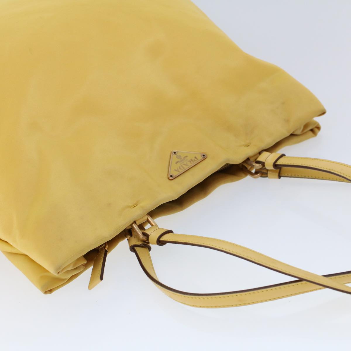 PRADA Tote Bag Nylon Leather Yellow Auth 53710