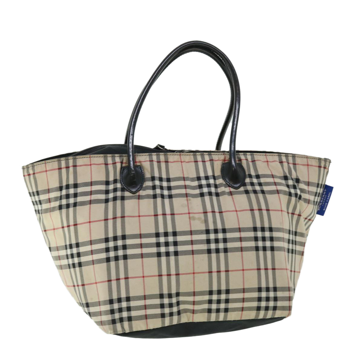 BURBERRY Nova Check Blue Label Hand Bag Nylon Leather Beige Black Auth 53723