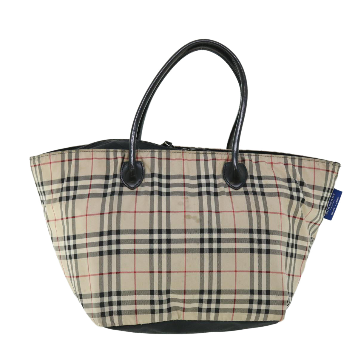 BURBERRY Nova Check Blue Label Hand Bag Nylon Leather Beige Black Auth 53723