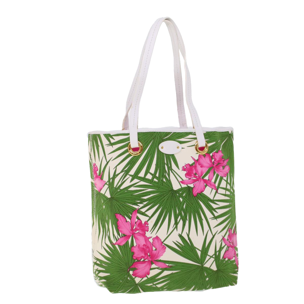 CELINE Botanical Pattern Tote Bag Canvas Green Pink Auth 53737