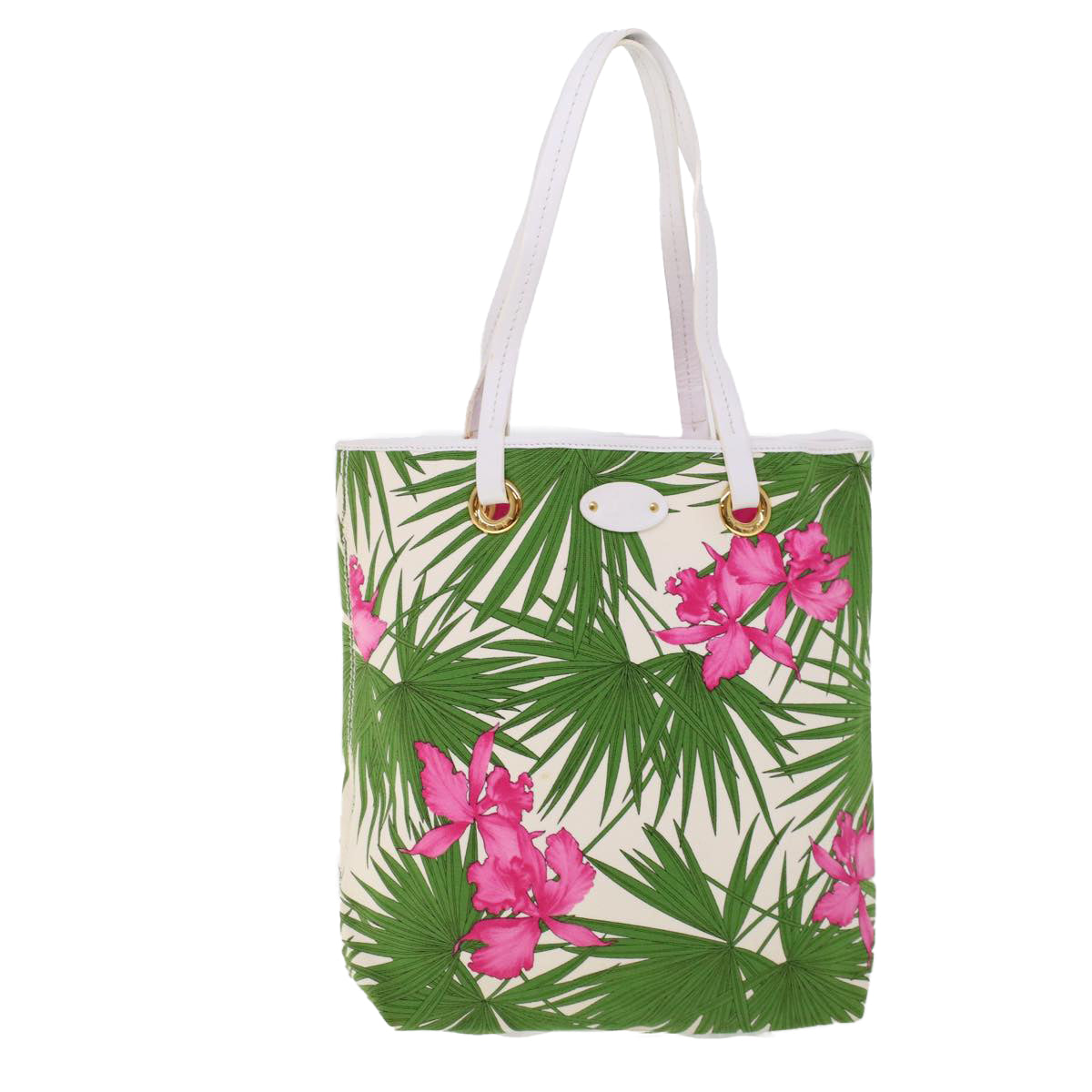 CELINE Botanical Pattern Tote Bag Canvas Green Pink Auth 53737