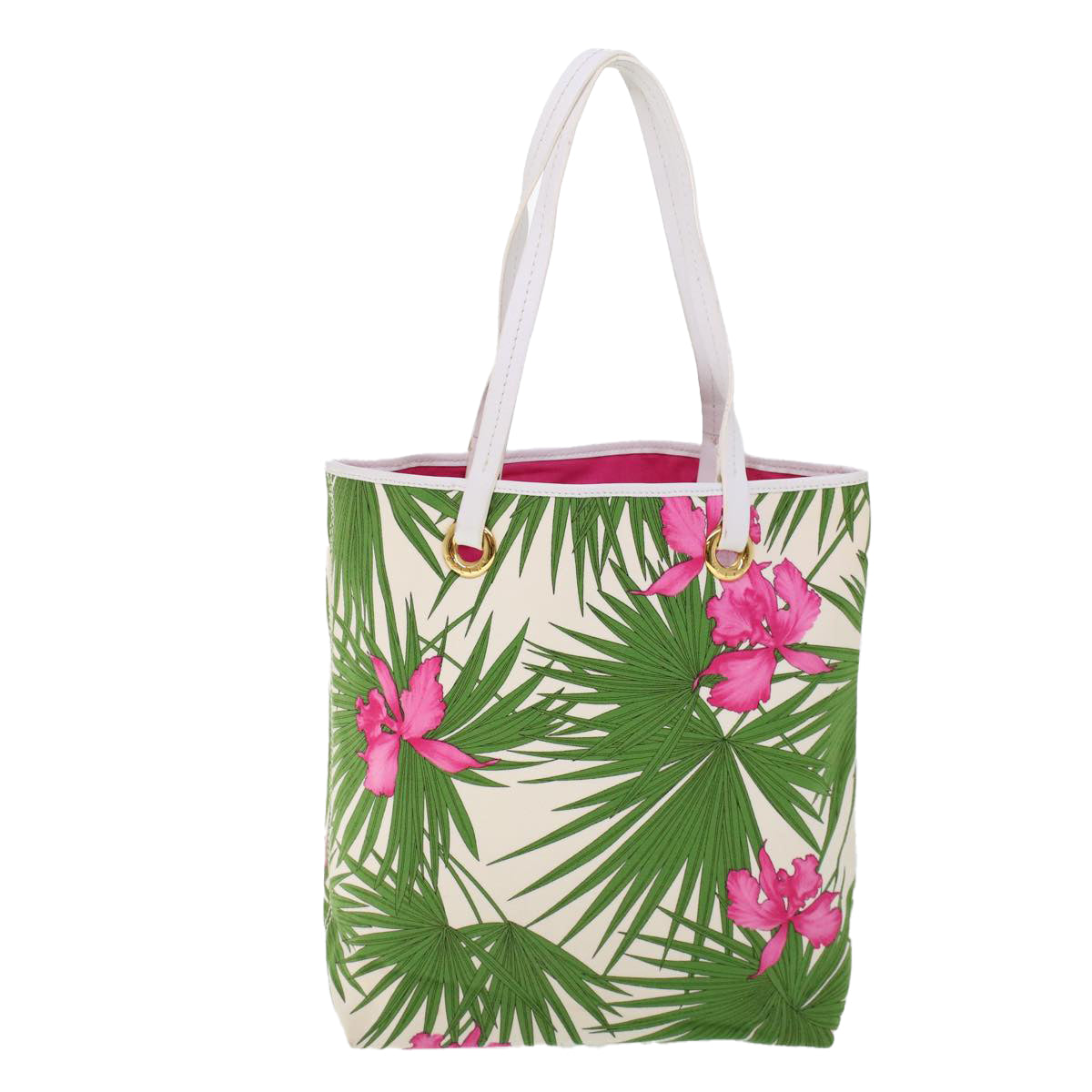 CELINE Botanical Pattern Tote Bag Canvas Green Pink Auth 53737