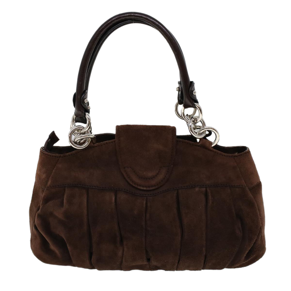 Salvatore Ferragamo Gancini Hand Bag Suede Brown Auth 53738